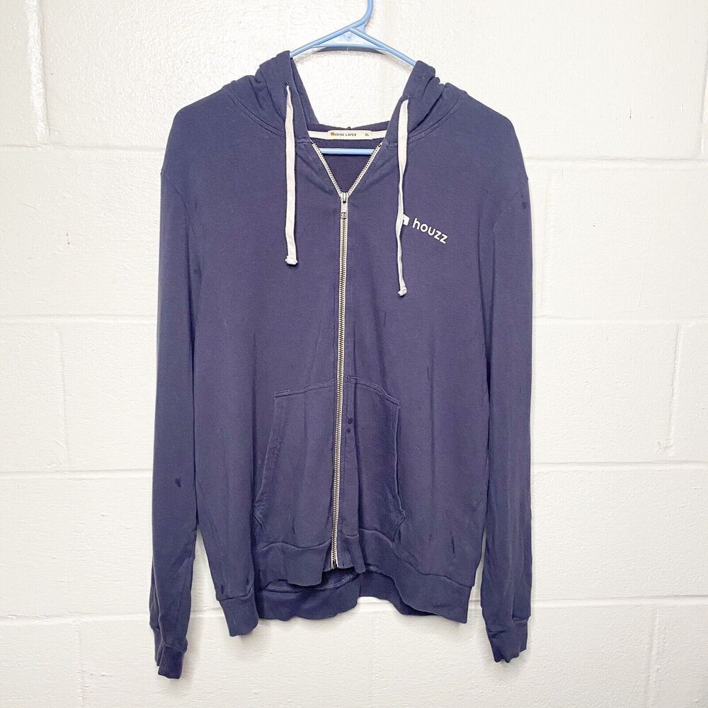 Marine Layer Jacket Mens XL Blue Hoodie Full Zip Sweatshirt Double Knit Logo